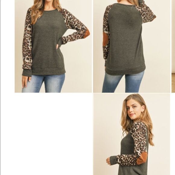 NWT Super Cute Leopard T-shirt with Elbow Patches - Picture 2 of 3
